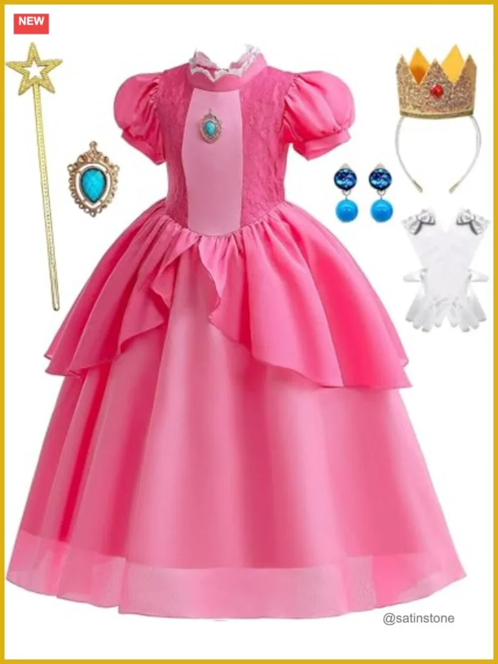 Princess Costume for Girls with Crown, Wand, Gloves